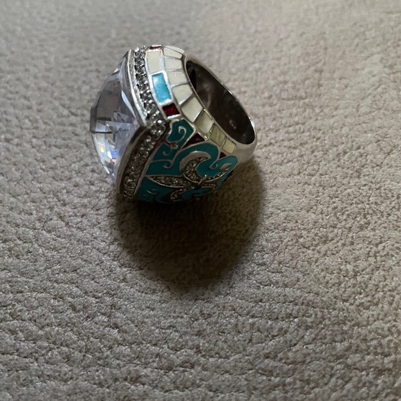 LAUREN G ADAMS STERLING SILVER 925 RING FLEUR DE LIS CZ CLEAR ENAMEL - Picture 7 of 14